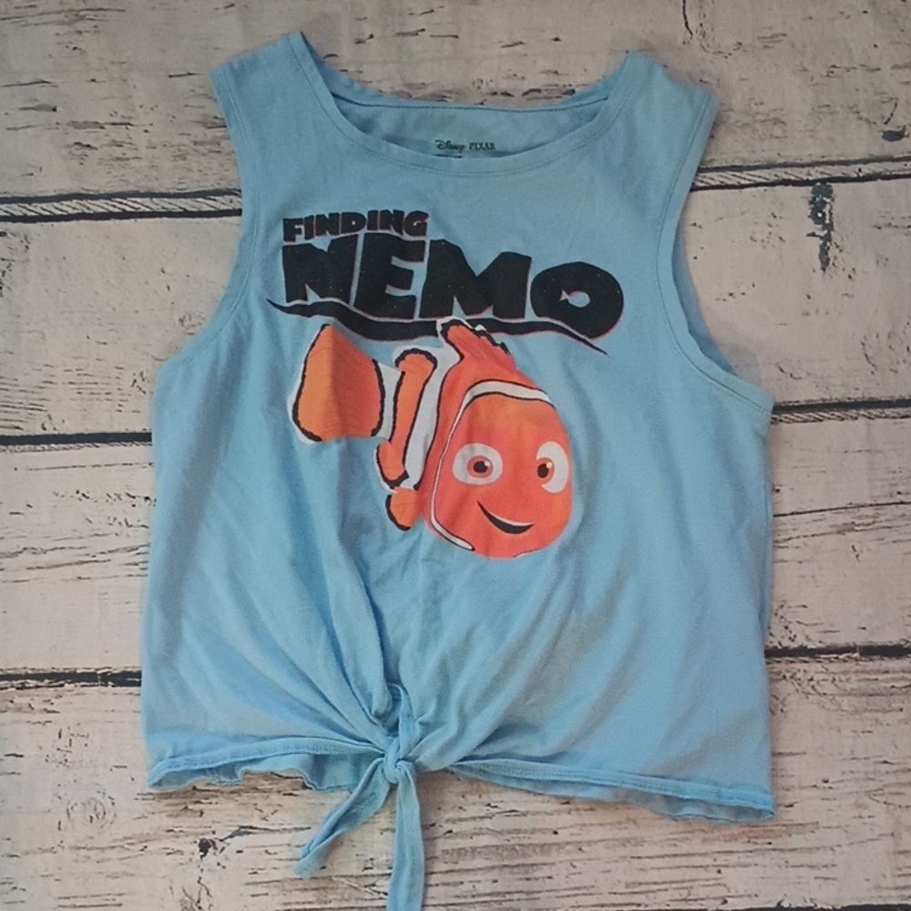 Finding Nemo Disney Pixar Girls Blue Glitter Logo Tank S 3 5